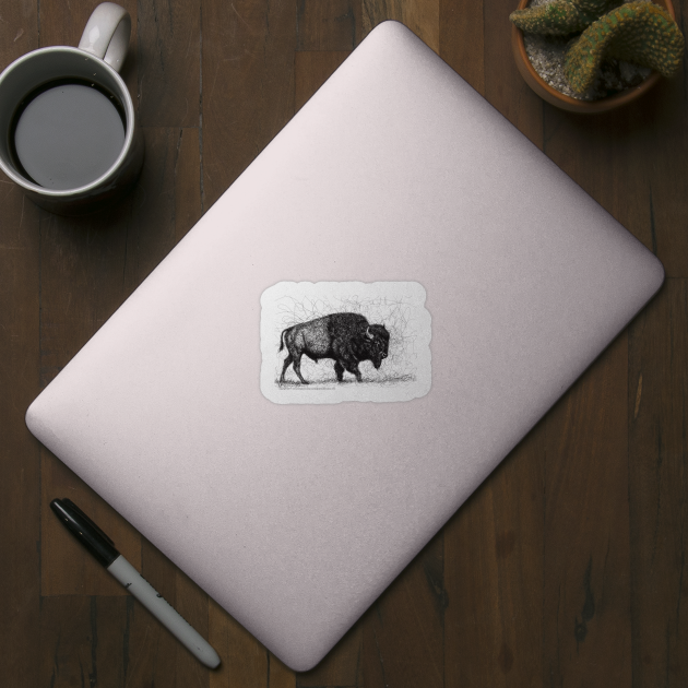 Roaming Buffalo Bison Scribble Art by CunninghamWatercolors